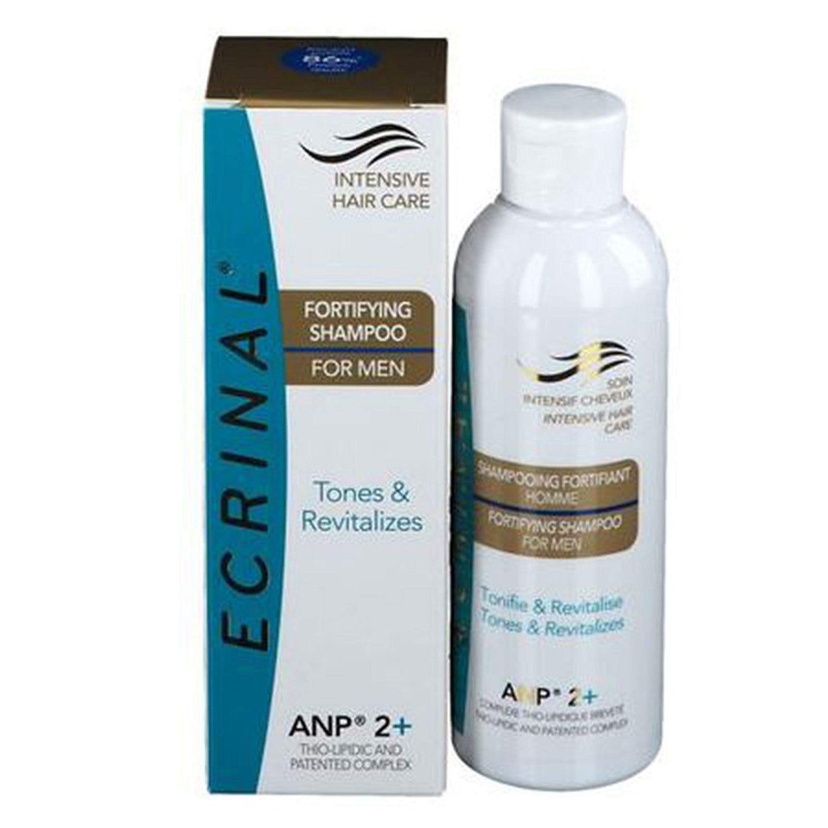 Ecrinal Hair Loss Shampoo bottle pour showing gentle cleansing and root fortification.