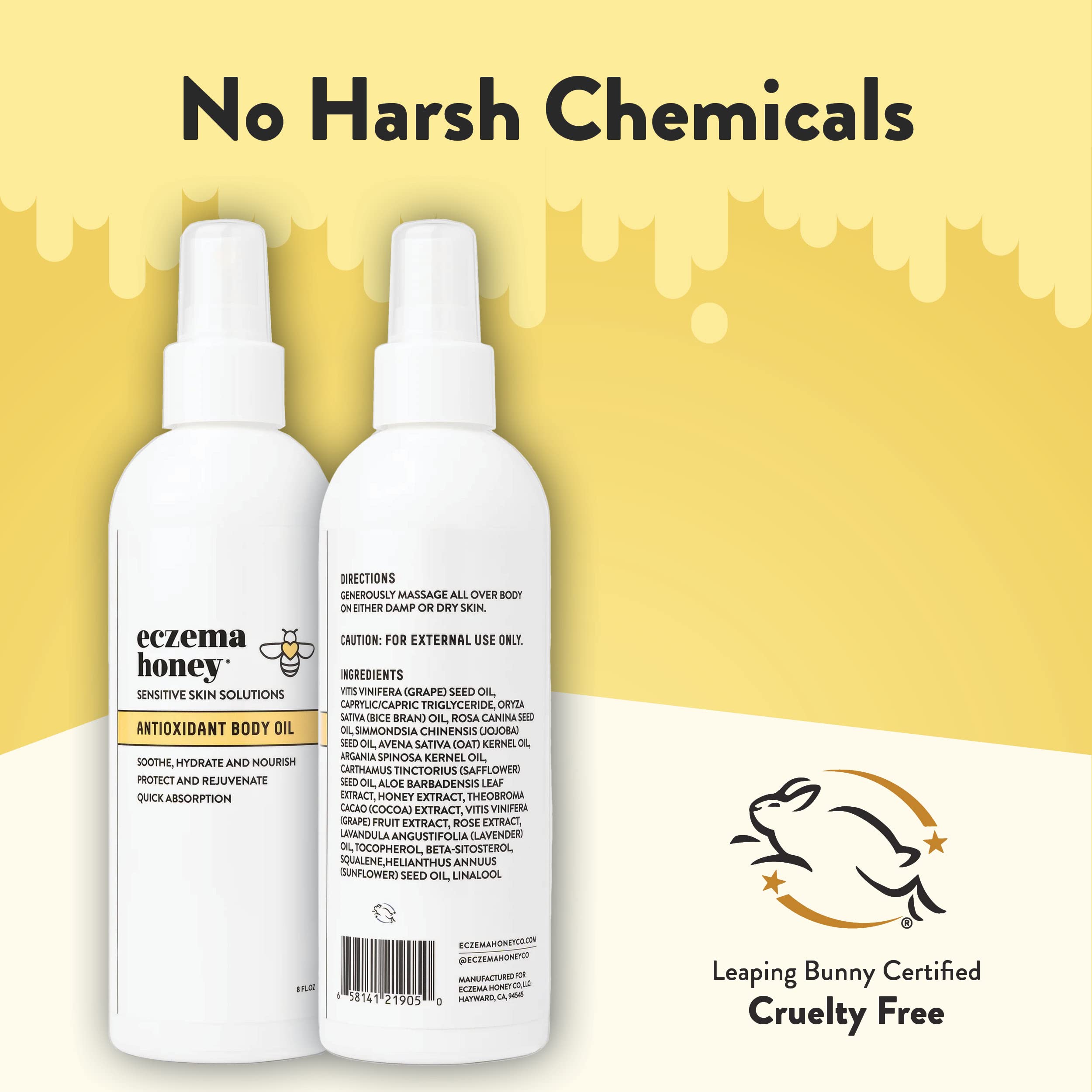 ECZEMA HONEY antioxidant body oil ingredients calendula and botanicals shown
