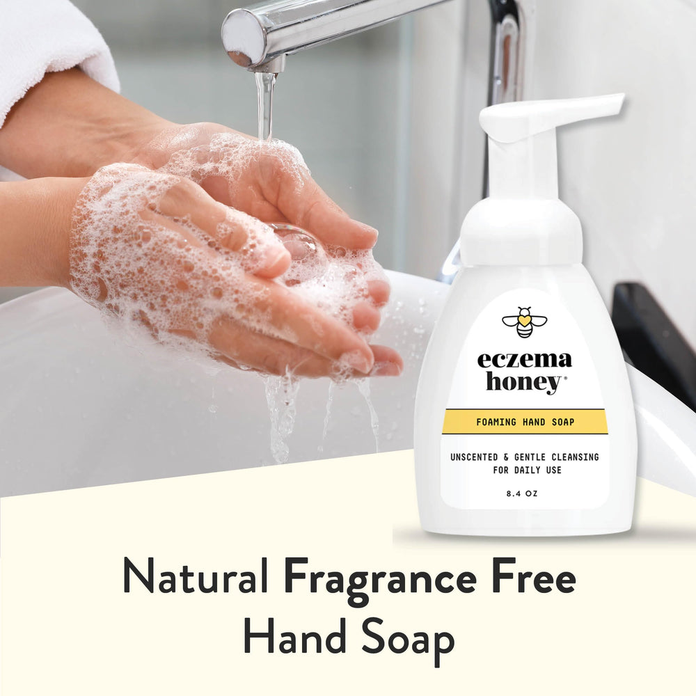 Eczema Honey bottle on bathroom shelf ready for use