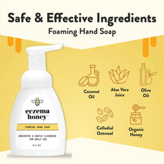 Eczema Honey hand soap bottle close-up highlighting unscented formula