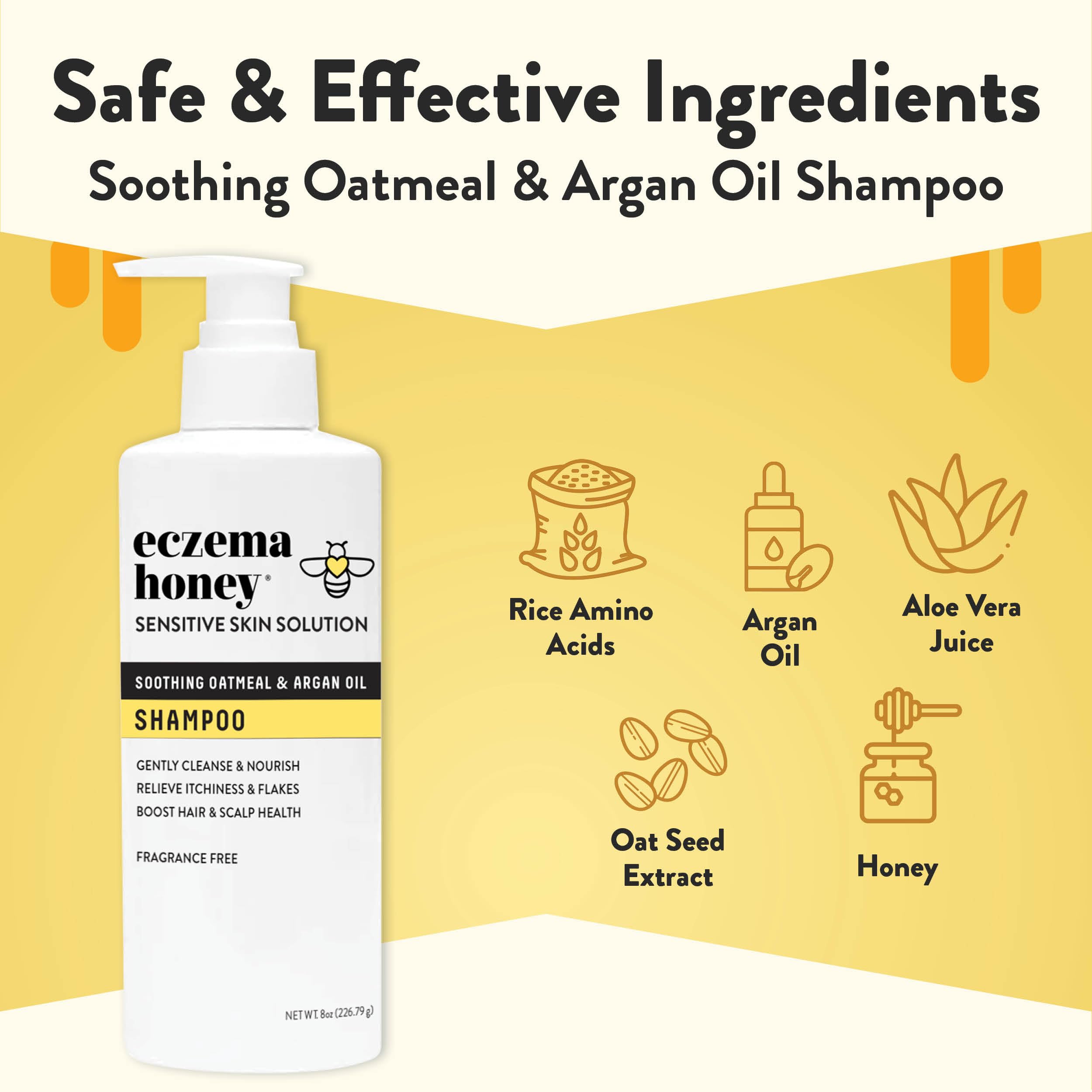 ECZEMA HONEY Nourishing Shampoo pour action for daily scalp care.
