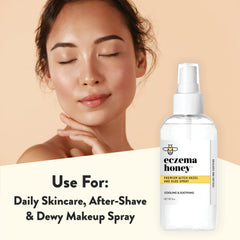 Eczema Honey Premium Witch Hazel Aloe Spray close-up shows fine mist user-friendly application.