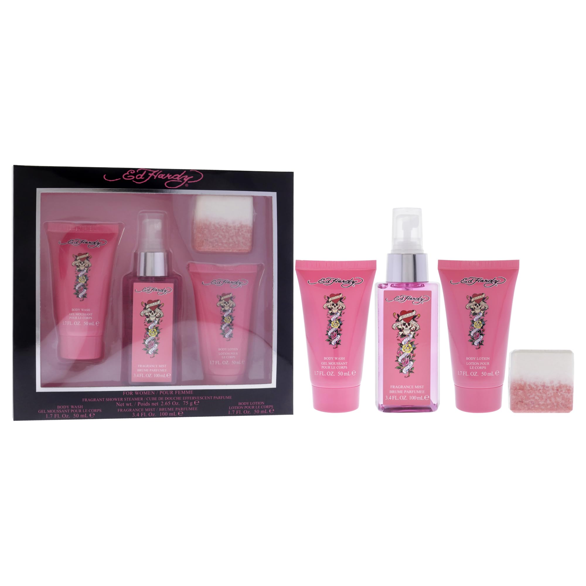 ED HARDY shower steamer in the gift set offers spa-like scent during shower.