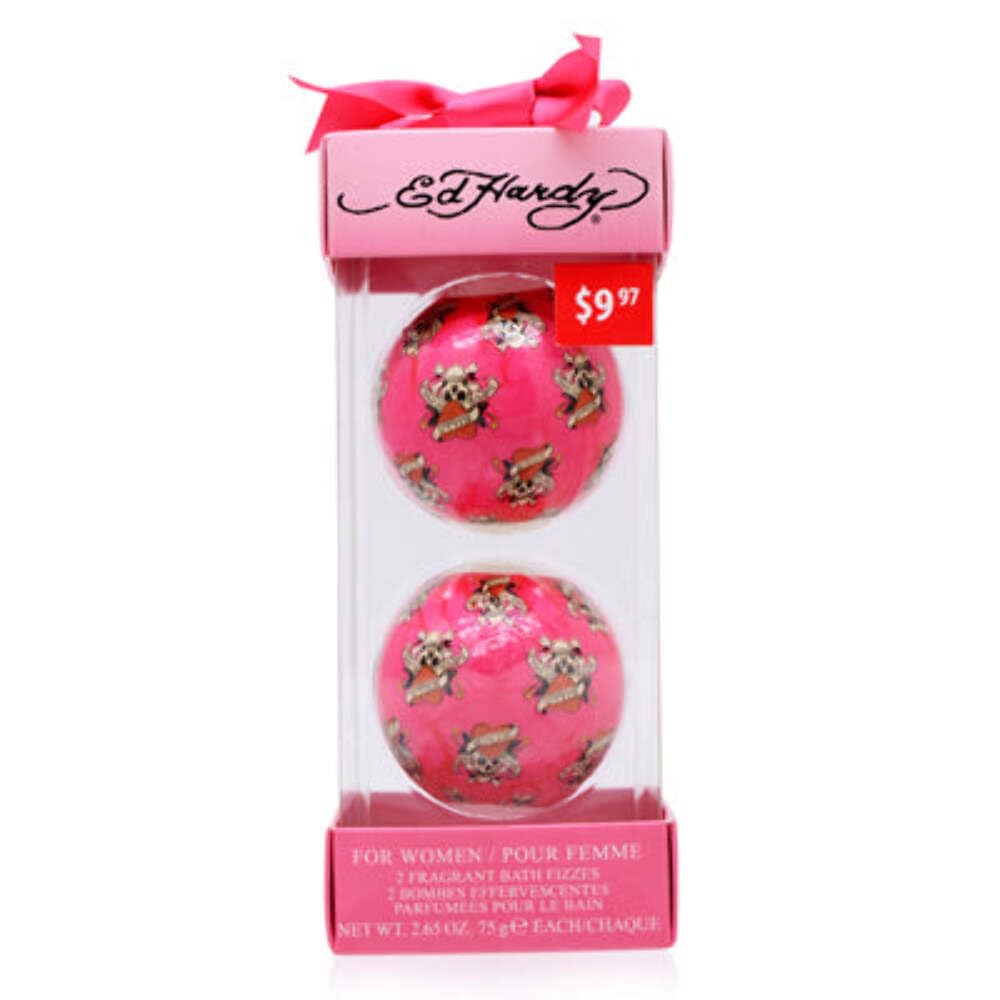 Christian Audigier ED Hardy bath fizz set packaging view, vibrant scents enhance a calming bath experience.