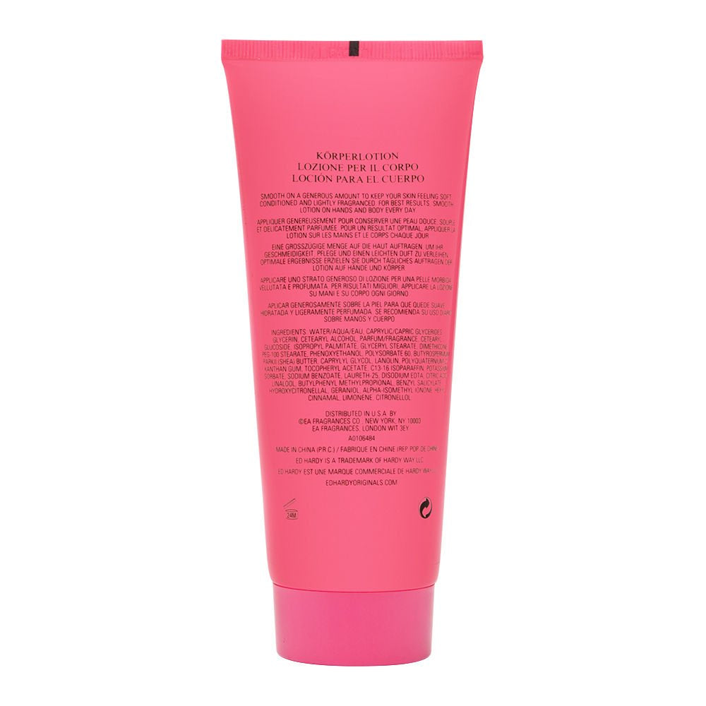 Ed Hardy body lotion application scene showing smooth skin and subtle fragrance.