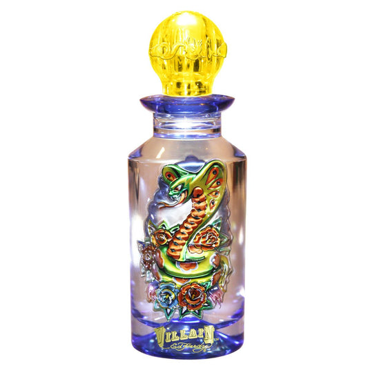 Ed Hardy Villain packaging closeup showcases rugged vintage vibe and premium finish.