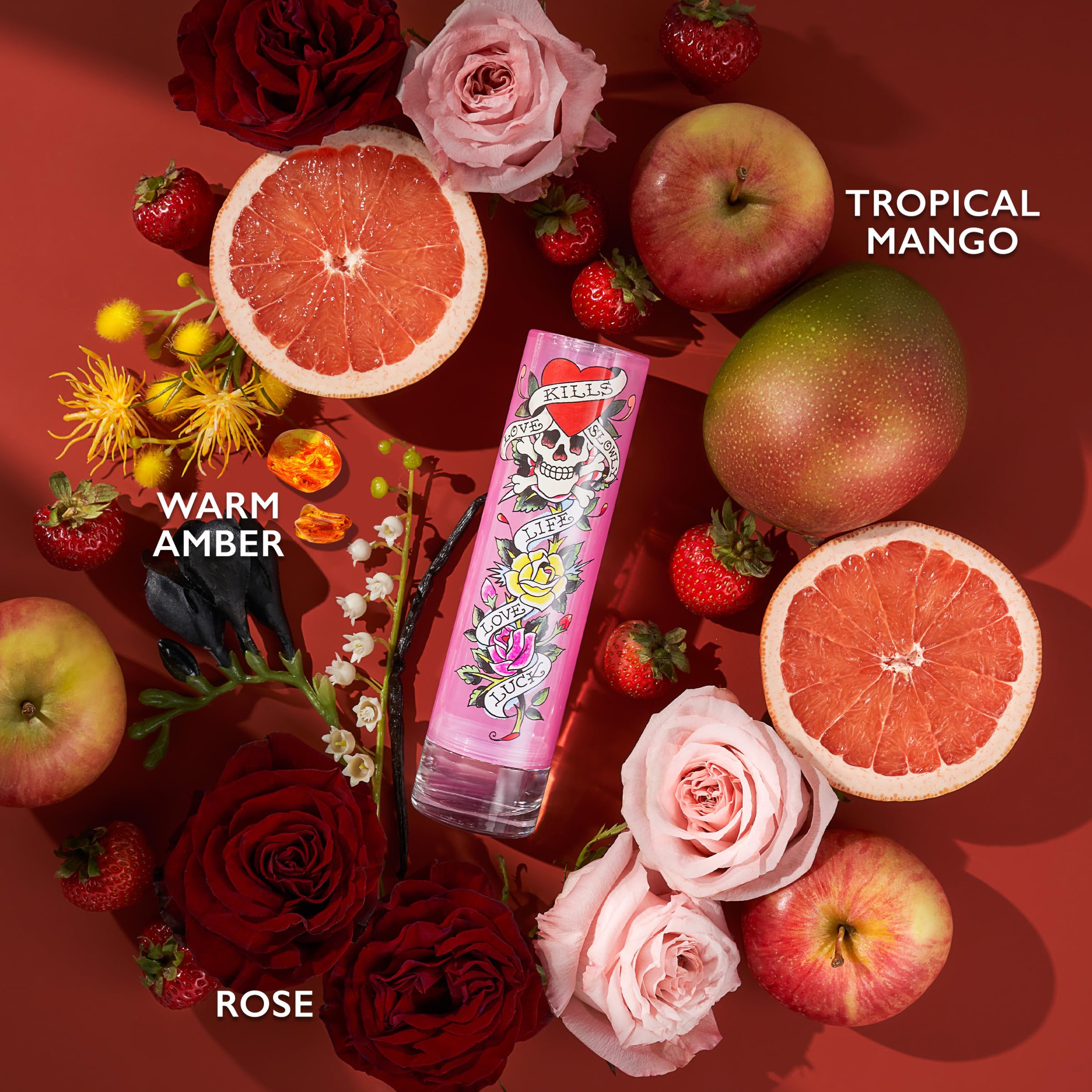 Ed Hardy EDP fragrance amber note close-up emphasizing amber and depth.