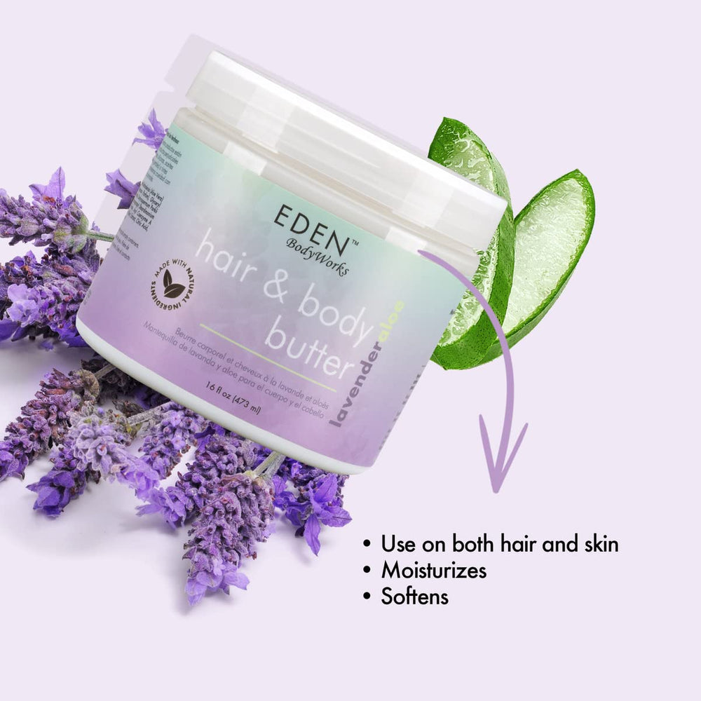 Ingredient blend of aloe, lavender, coconut oil, and shea butter in EDEN BodyWorks butter.
