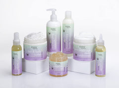 Damp hair and lavender bloom beside EDEN BodyWorks Butter for everyday care.