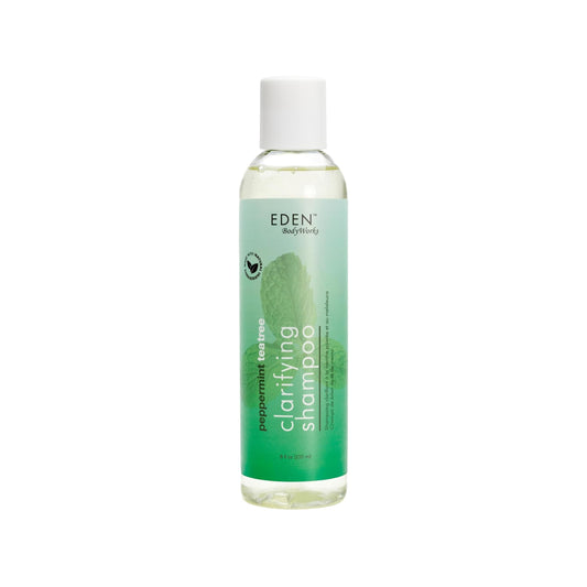 EDEN BodyWorks Peppermint Tea Tree Shampoo bottle shows refreshing cleansing for scalp and hair.