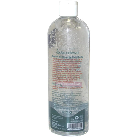 Eden Dews Aloe Vera Gel used in hair care to hydrate and tame frizz.