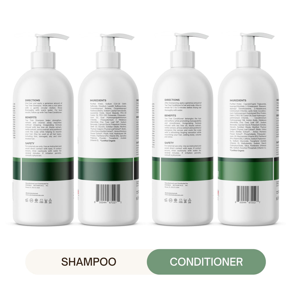 Packaging display of EDENIKA Tea Tree duo in 16 oz bottles