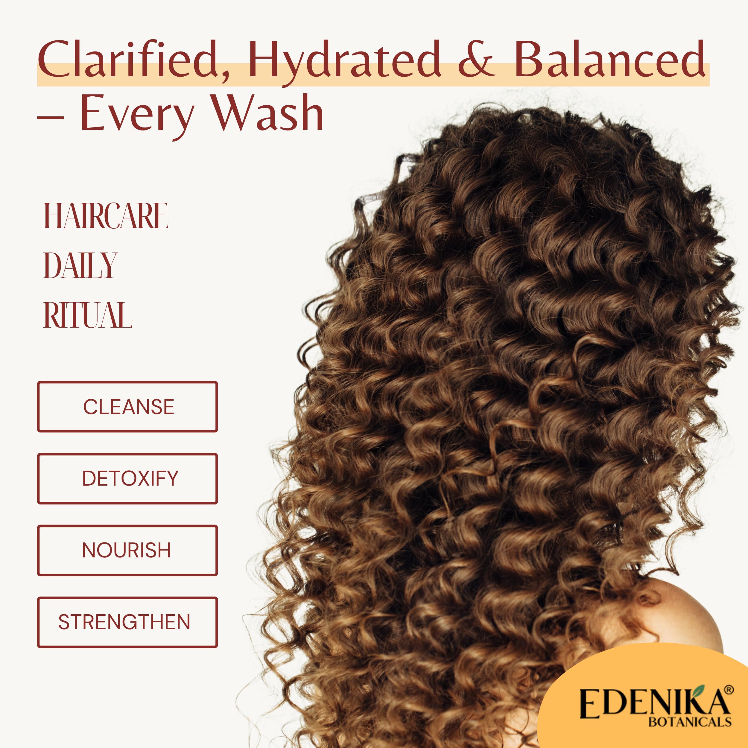 Edenika Botanicals conditioner close-up notes peach and raspberry oils.