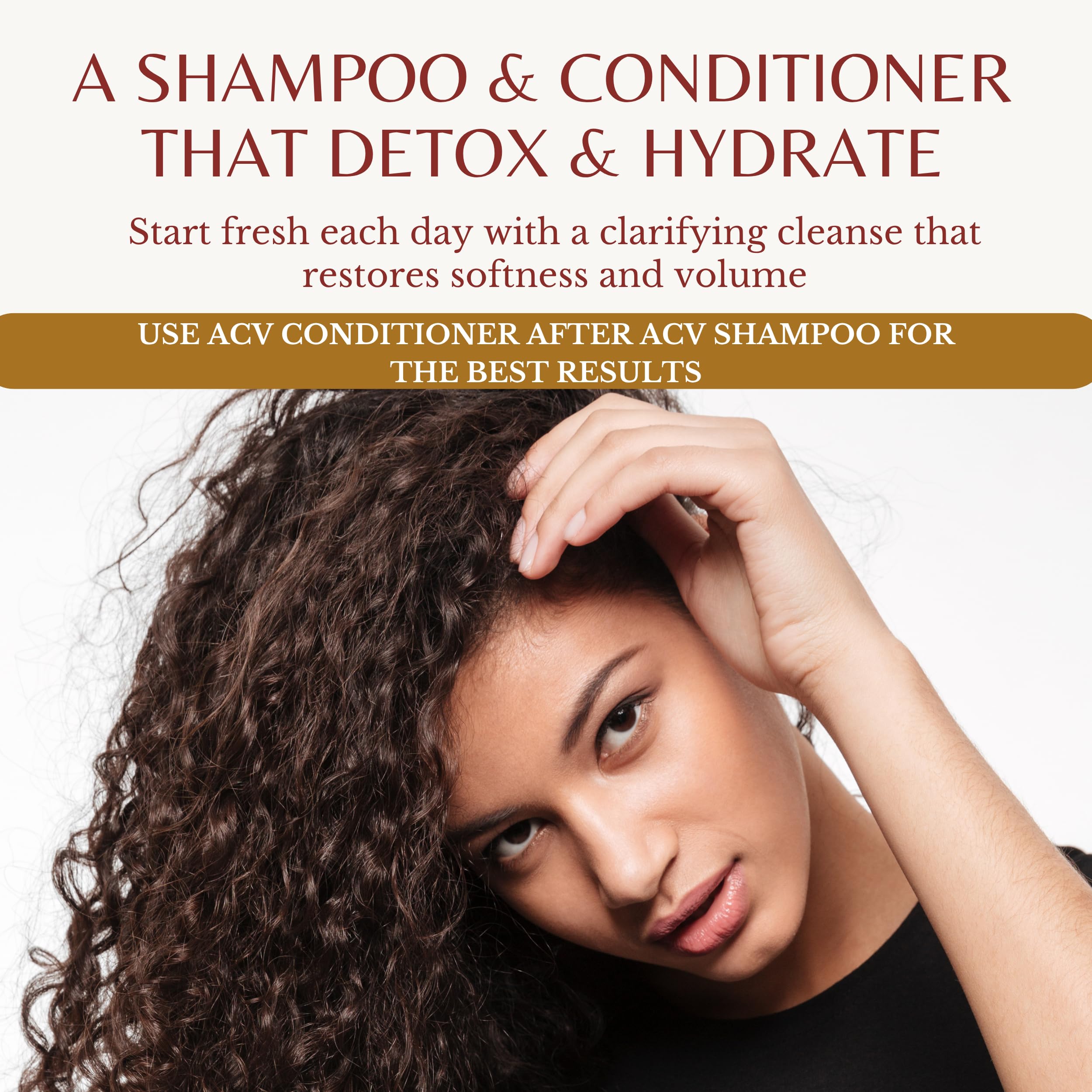 Edenika Botanicals ACV shampoo close-up emphasizes clarifying action.