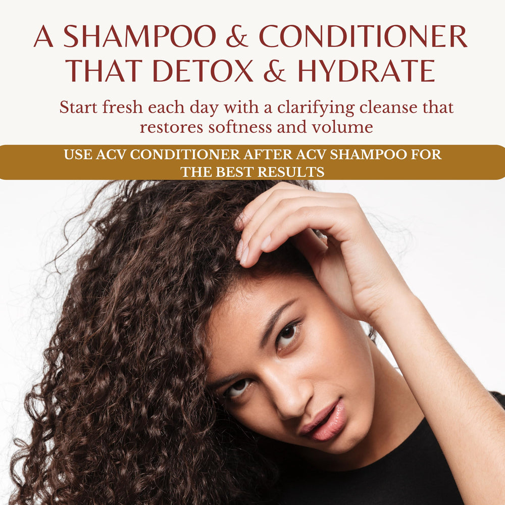 Edenika Botanicals ACV shampoo close-up emphasizes clarifying action.