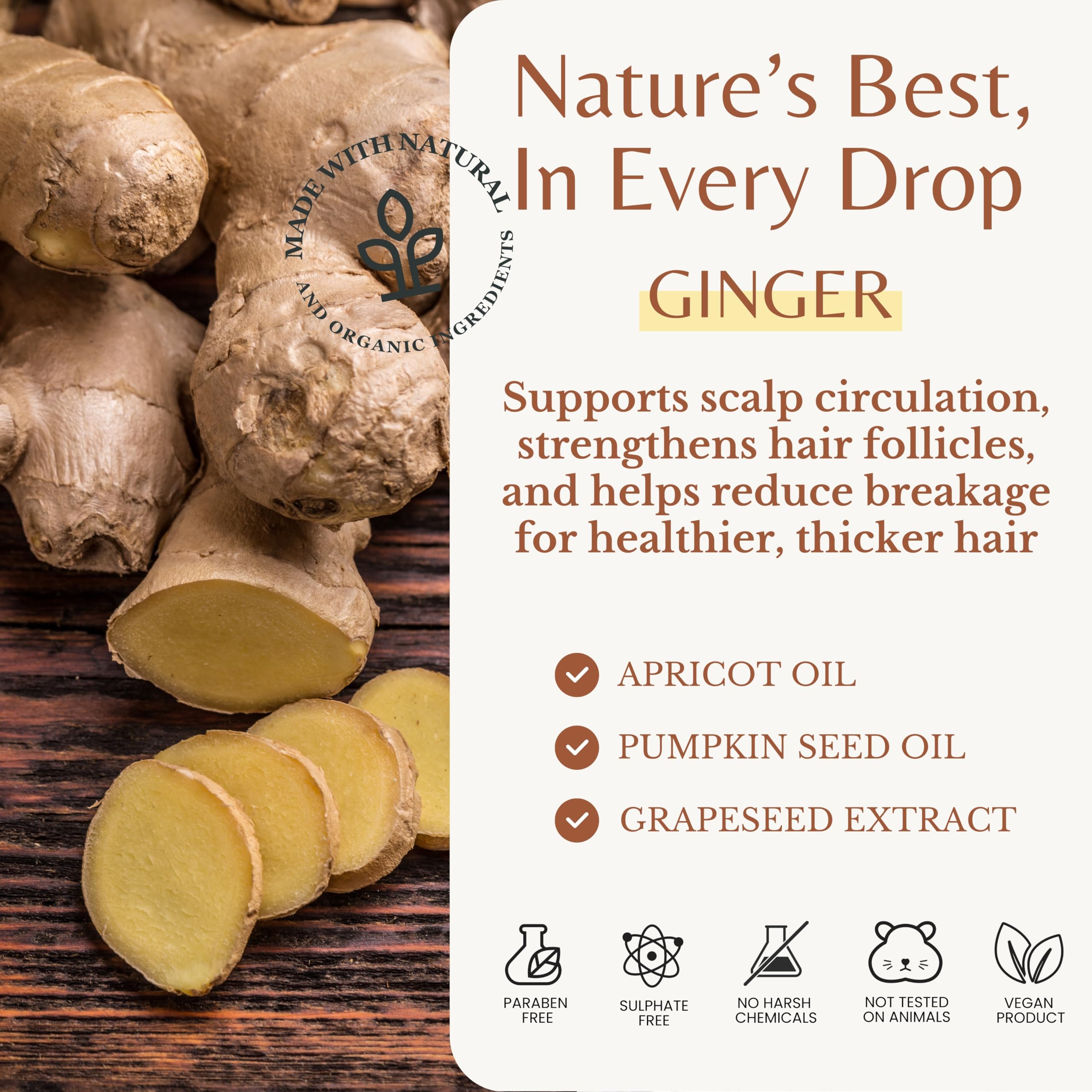EDENIKA BOTANICALS ginger shampoo apricot oil shot hints at hydration