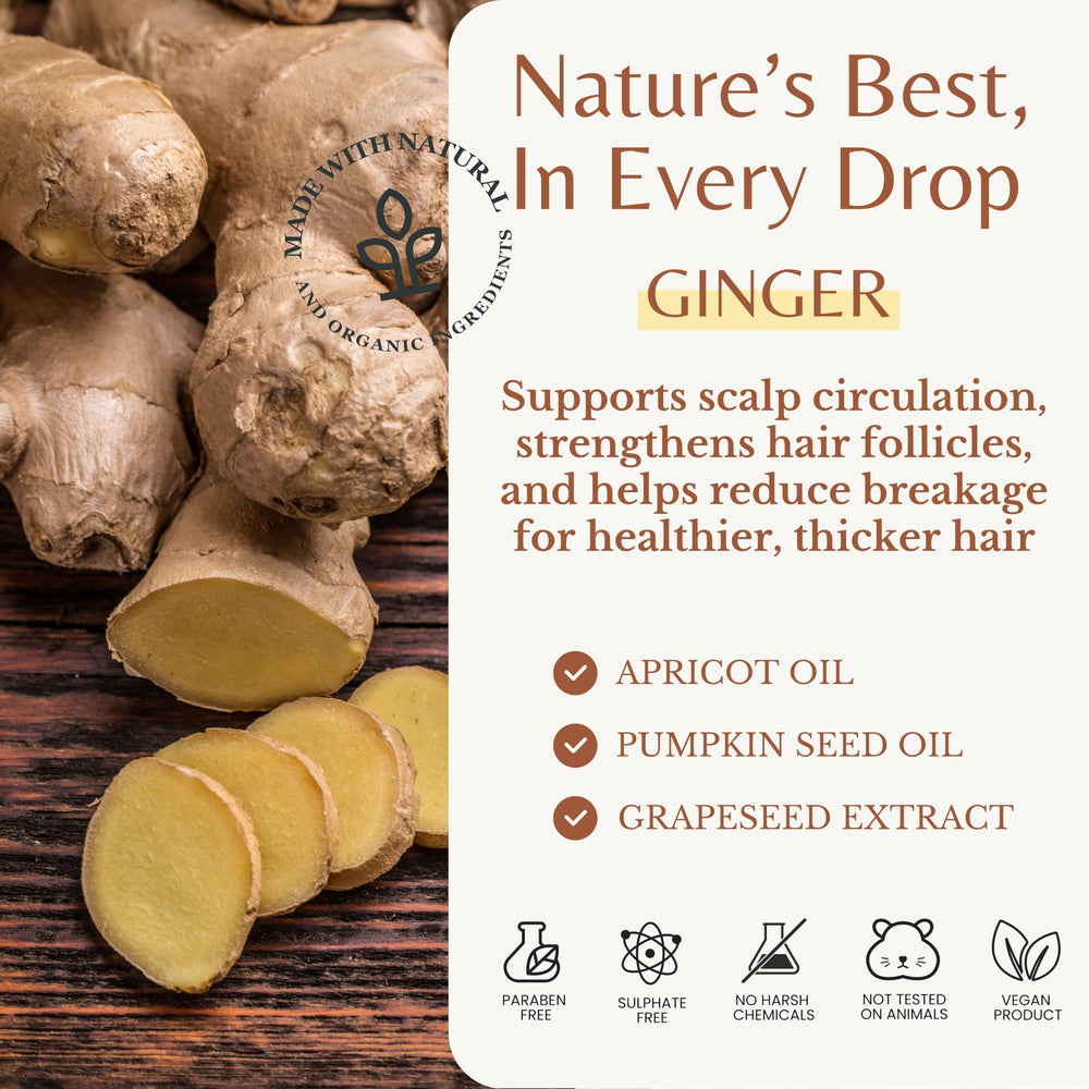 EDENIKA BOTANICALS ginger shampoo apricot oil shot hints at hydration