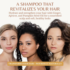 EDENIKA BOTANICALS ginger shampoo ginger root image emphasizes natural ingredients
