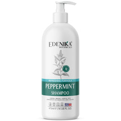 EDENIKA BOTANICALS Peppermint Shampoo bottle front shows refreshing cleanse and sulfate‑free care