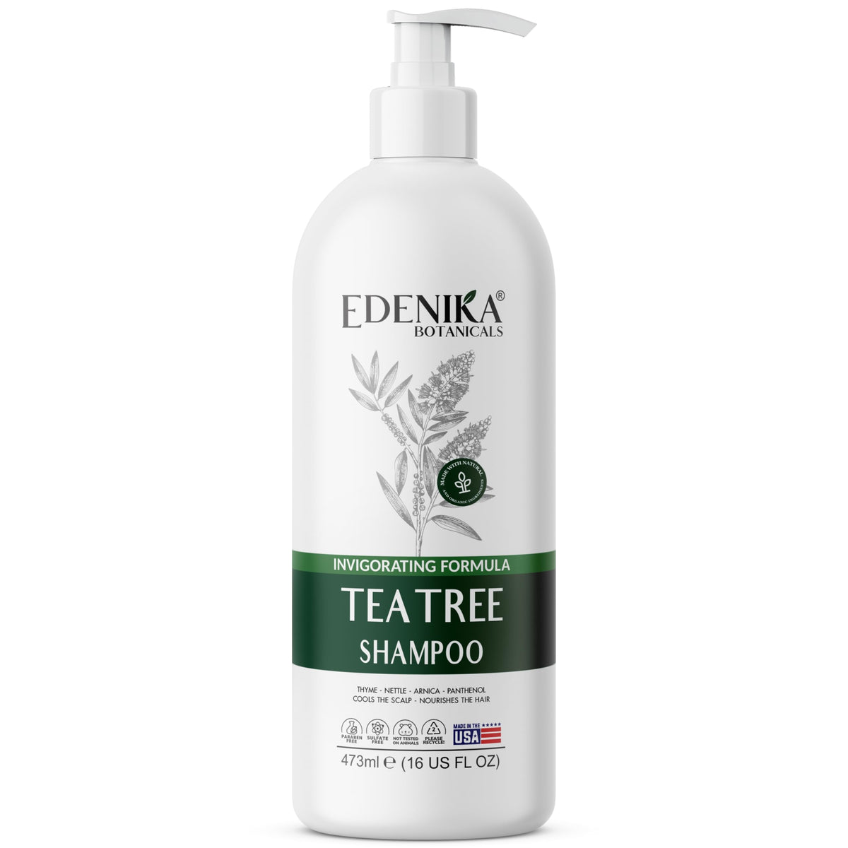 EDENIKA BOTANICALS Tea Tree Oil Shampoo bottle soothing itchy scalp.