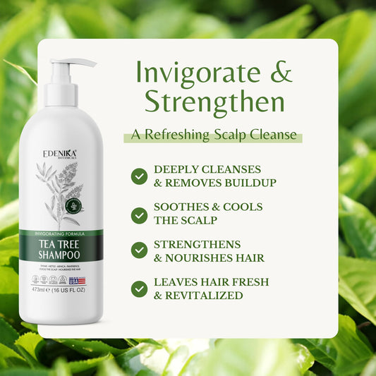EDENIKA BOTANICALS Tea Tree Oil Shampoo foamy lather for refreshing wash.