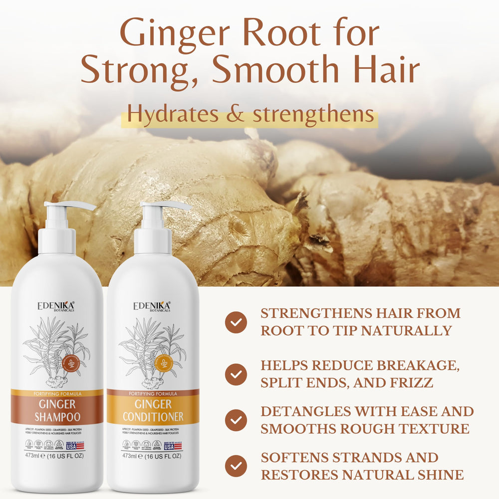 EDENIKA BOTANICALS Ginger Conditioner bottle close-up showing detangling and smoothness