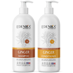 EDENIKA BOTANICALS Ginger Shampoo bottle pour, signaling gentle cleansing and scalp nourishment
