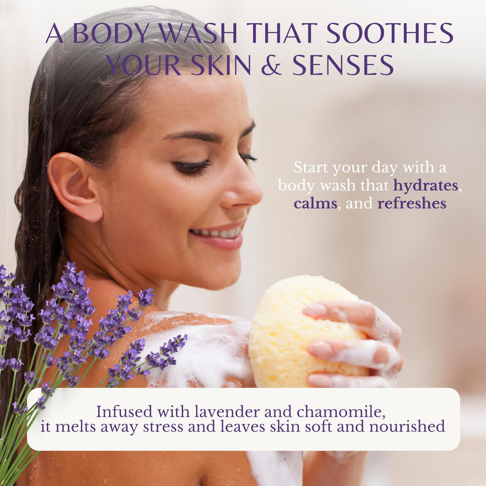 EDENIKA BOTANICALS Lavender Body Wash bubbles gently cleanse dry skin.