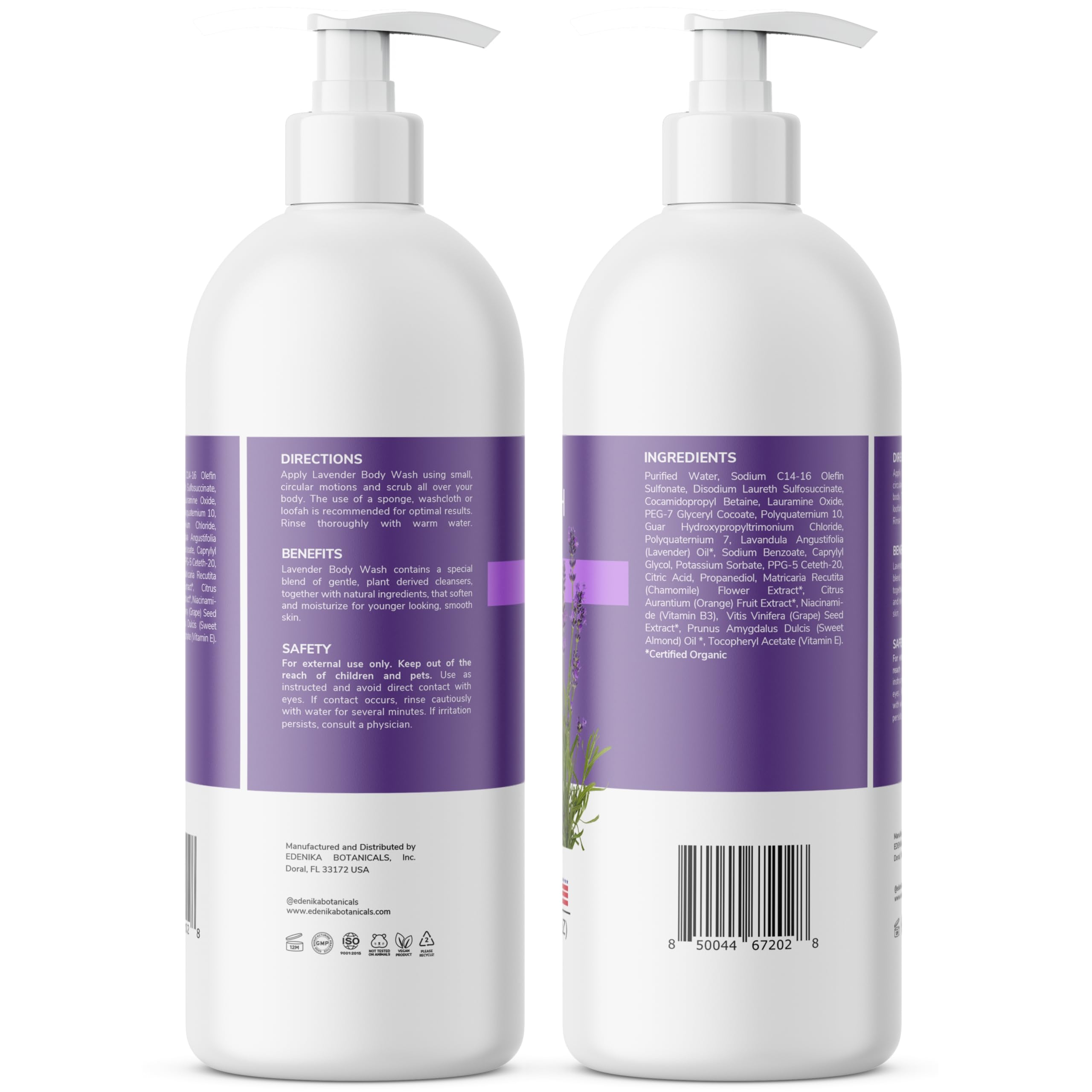 EDENIKA BOTANICALS Lavender Body Wash in a calm shower setting for daily rituals.