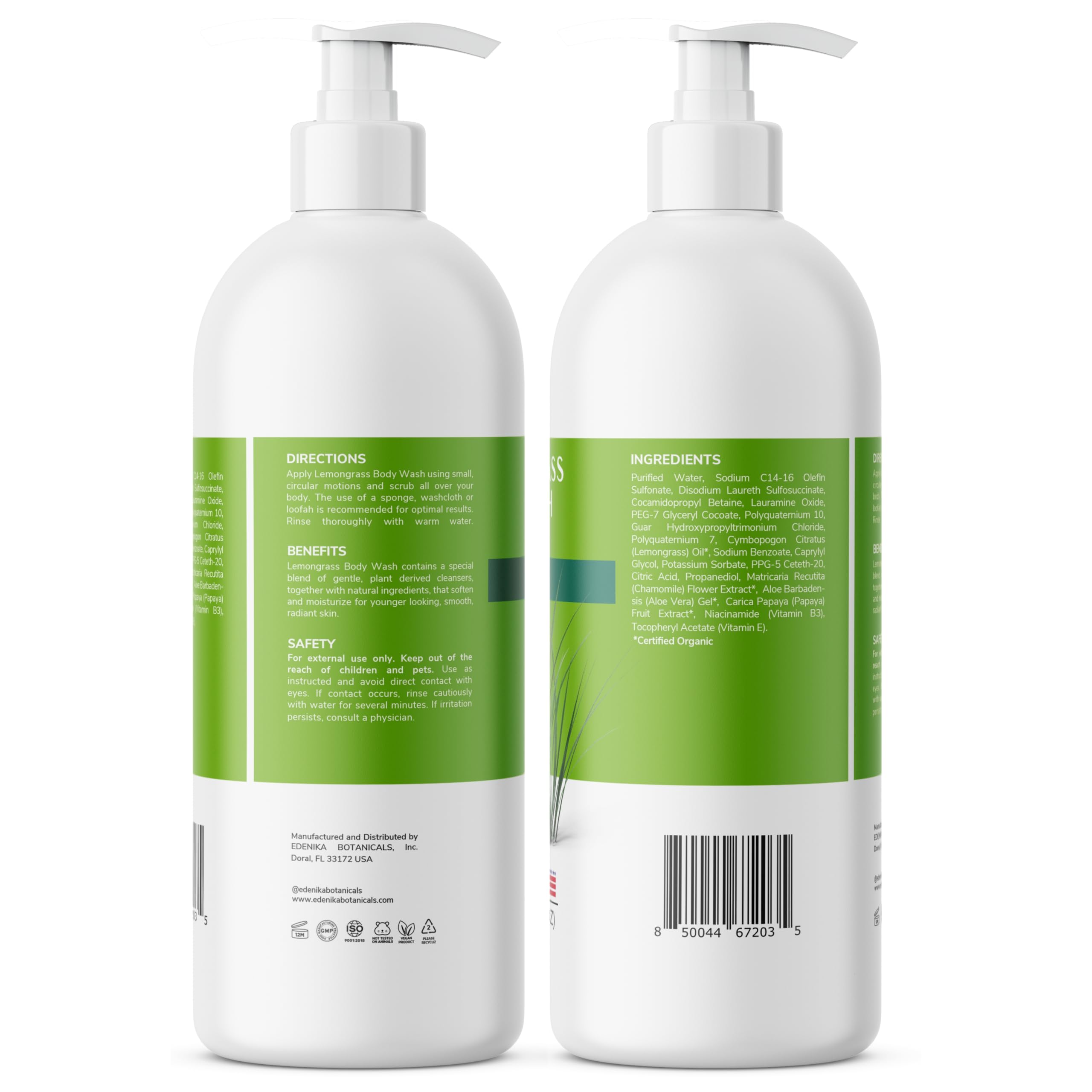 EDENIKA BOTANICALS Lemongrass Body Wash 2-pack packaging illustrates value and supply