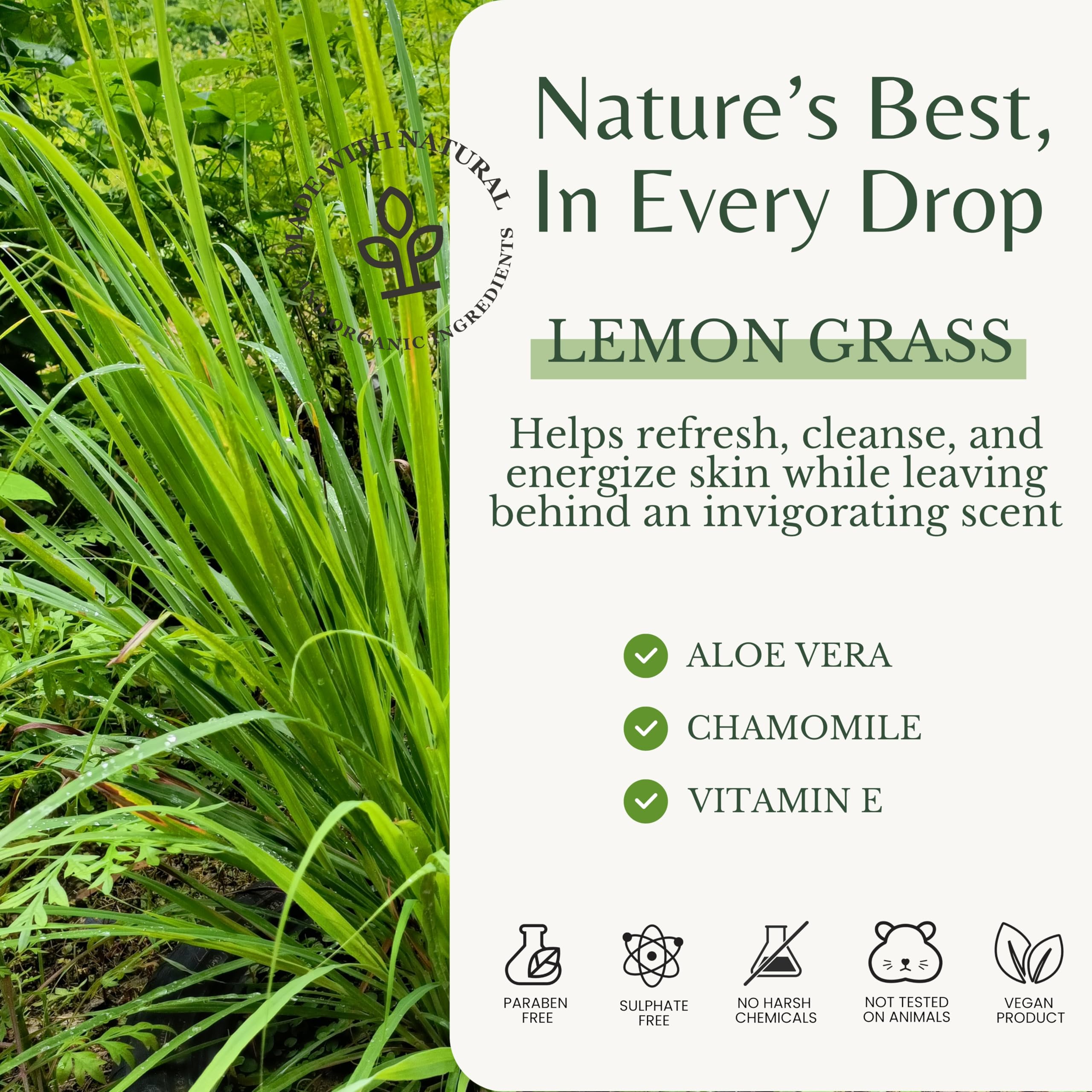 EDENIKA BOTANICALS Lemongrass Body Wash natural formula avoids harsh chemicals for gentler cleansing