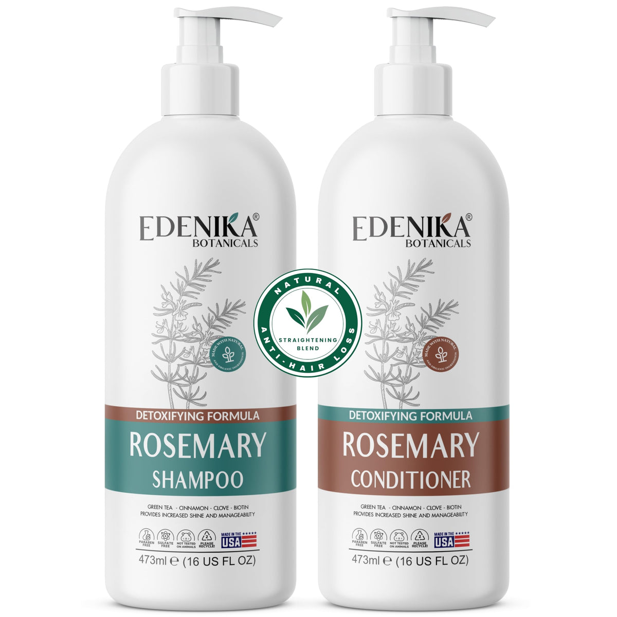 Edenika Botanicals rosemary shampoo bottle for daily cleansing and fuller-looking hair