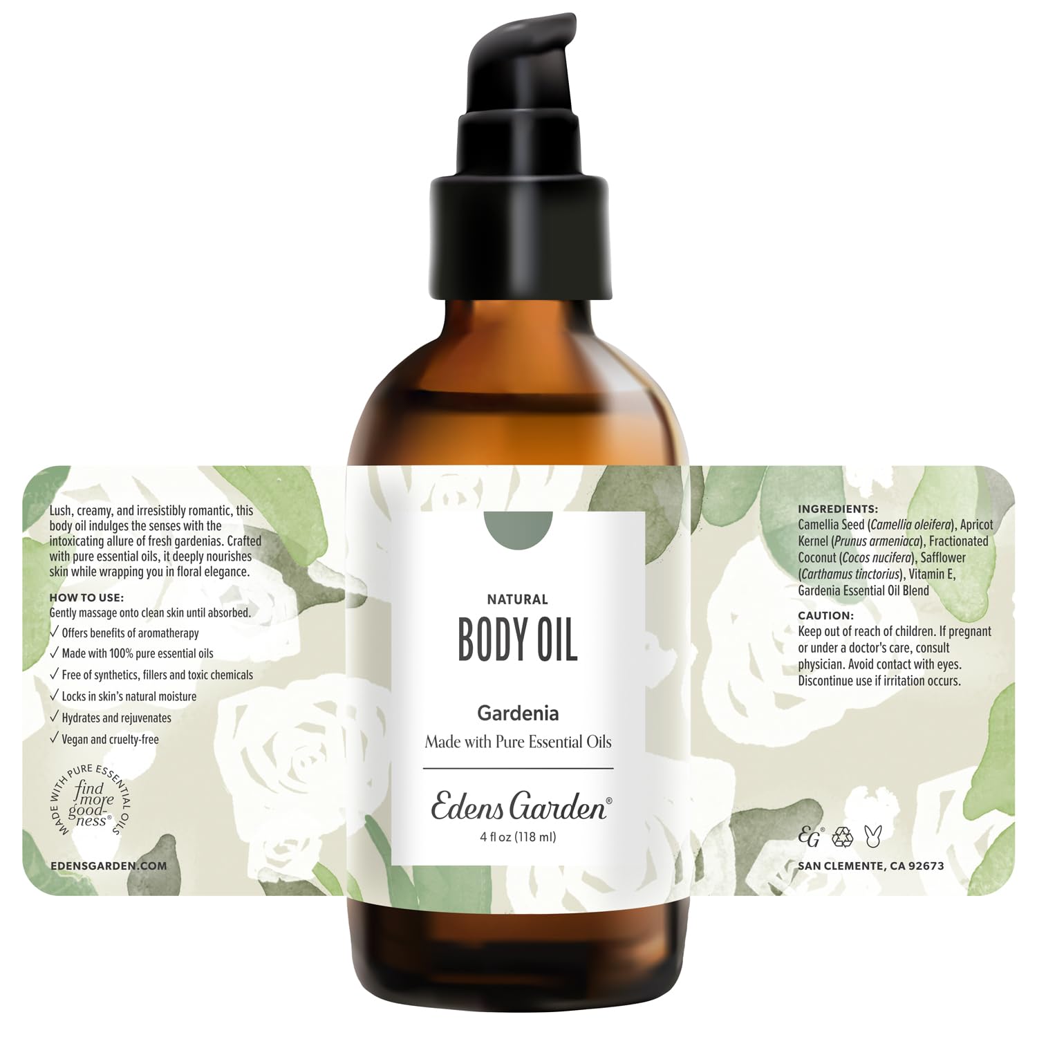 Edens Garden Gardenia Body Oil aromatherapy setup with candles and towel ambiance.