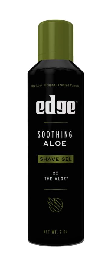Edge Soothing Aloe Shave Gel bottle back label explains twice aloe soothing formula.