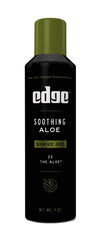 Edge Soothing Aloe Shave Gel bottle back label explains twice aloe soothing formula.