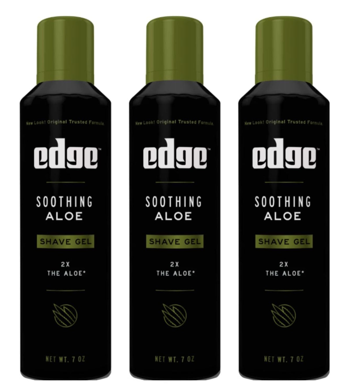 Edge Soothing Aloe Shave Gel bottle front highlighting comforting hydration for sensitive skin.
