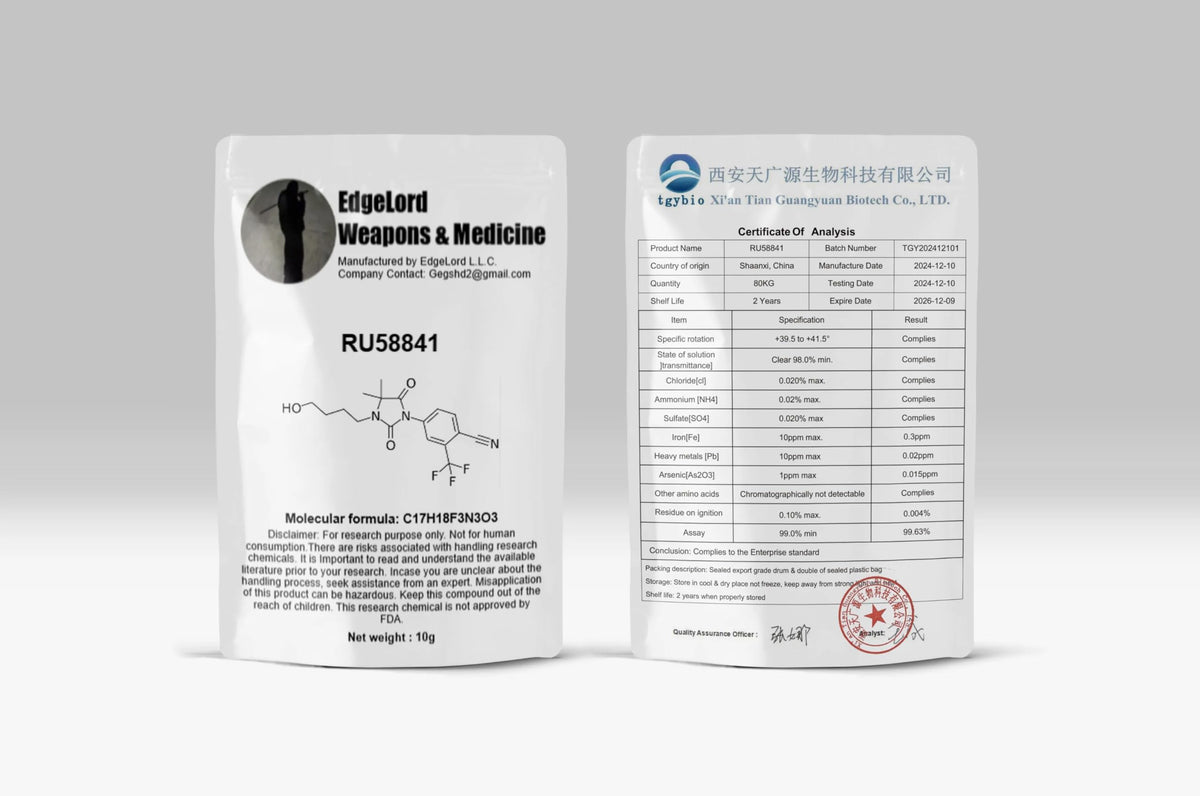 EdgeLord RU58841 10g bag ready for precise research and dosing control.