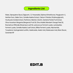 EDIT.B product beside heartleaf plant highlighting natural soothing benefit