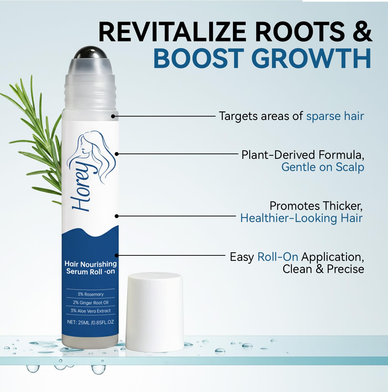 EELHOE Rosemary Serum Roll-On roller delivers mess-free scalp application.