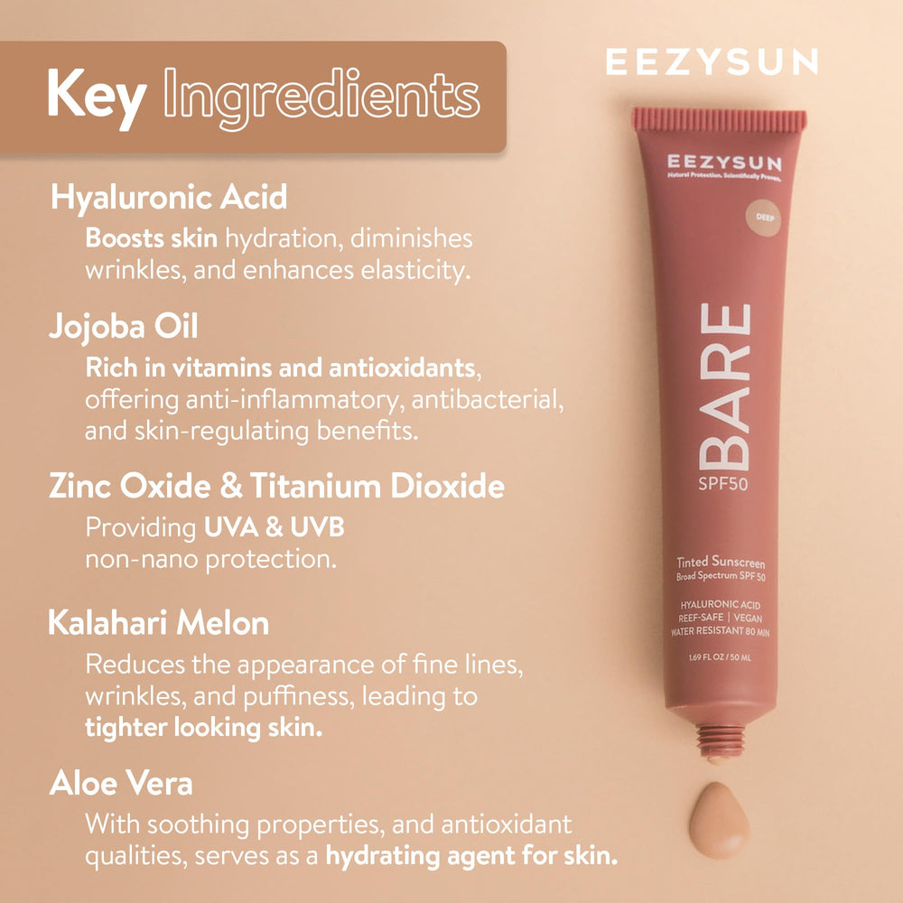 EEZYSUN BARE packaging outer box highlights vegan reef-safe formula