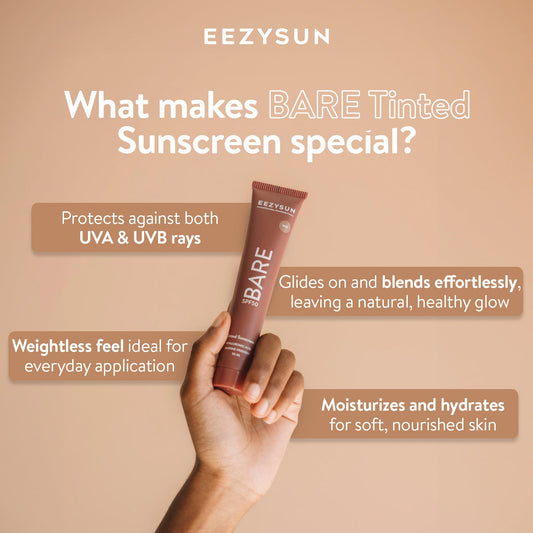 EEZYSUN BARE tinted sunscreen application on face for smooth, non-greasy coverage