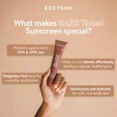 EEZYSUN BARE tinted sunscreen application on face for smooth, non-greasy coverage
