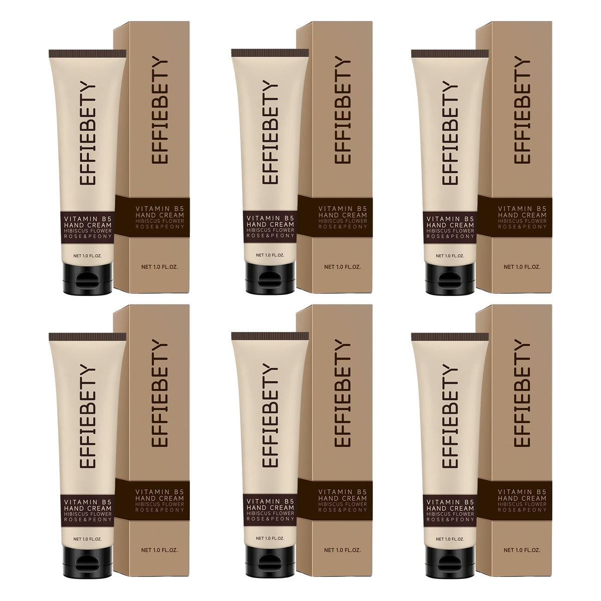 EFFIEBETY Vitamin B5 Hand Cream 6-pack box showing silky finish for soft skin