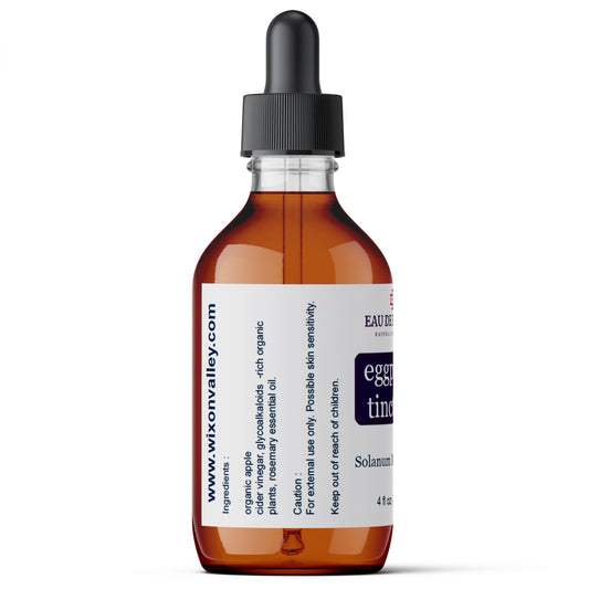Eggplant Tincture bottle shown on thickened, scaly skin for texture improvement