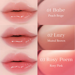 EGLIPS DEW GLAZE TINT 02 LAZY lip swatch on skin showing sheer color and shine.