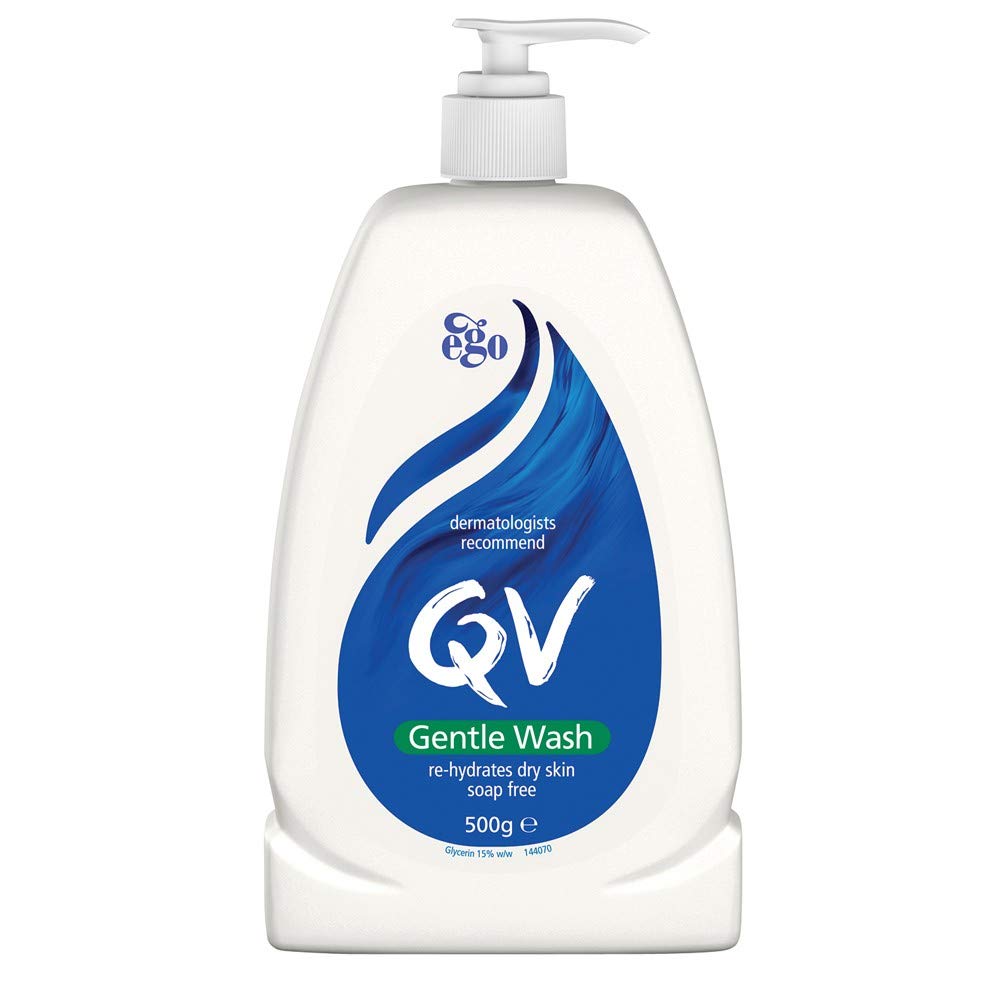 Ego QV Gentle Wash bottle viewed from the front, ideal daily cleanser for dry skin.