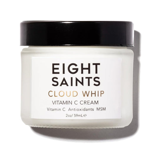 Eight Saints Cloud Whip bottle with pump showing luxurious vitamin C moisturizer for daily hydration.