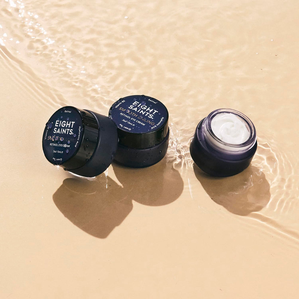 Eight Saints retinol eye cream USA-made label on packaging.
