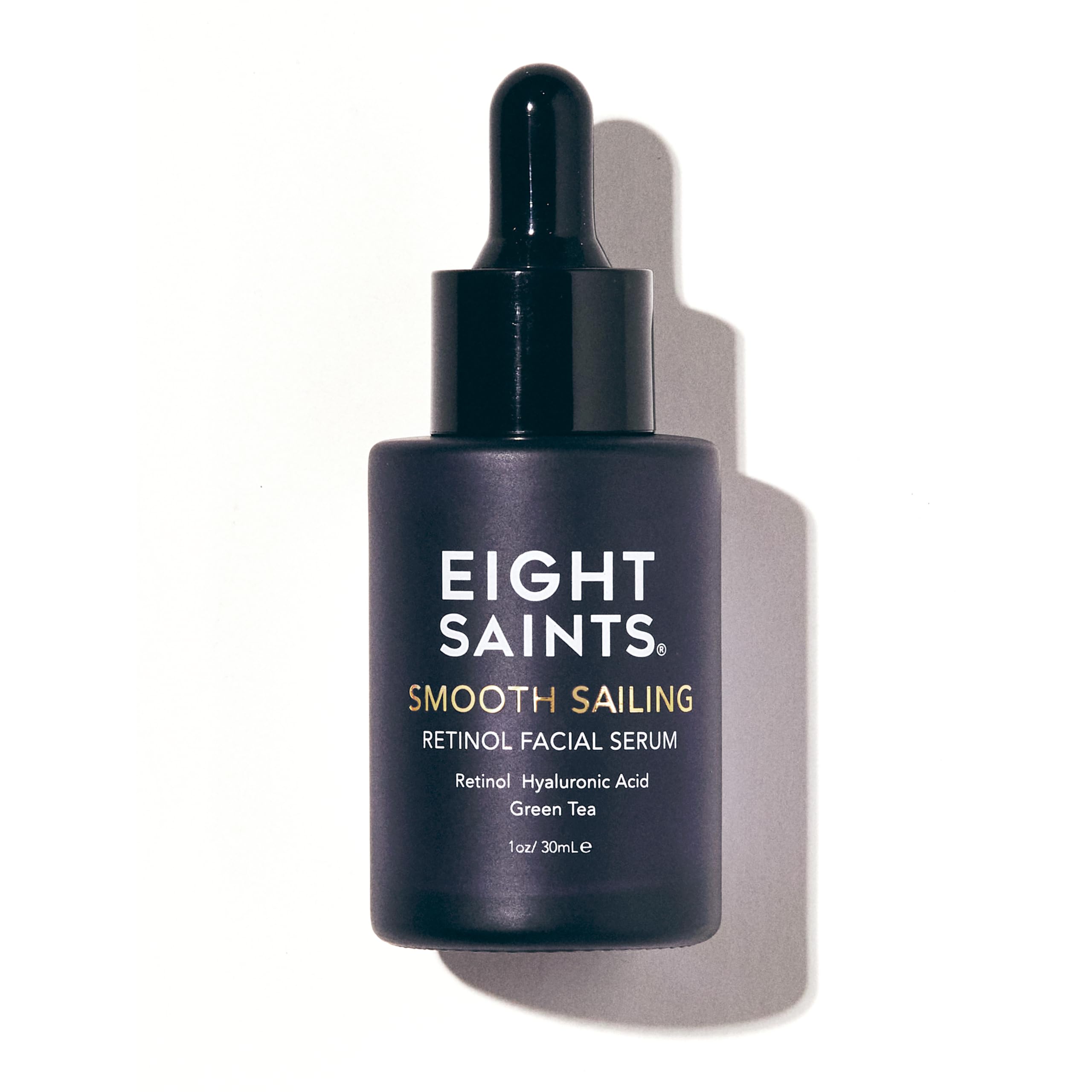 Eight Saints retinol serum bottle promoting smooth, hydrated skin.