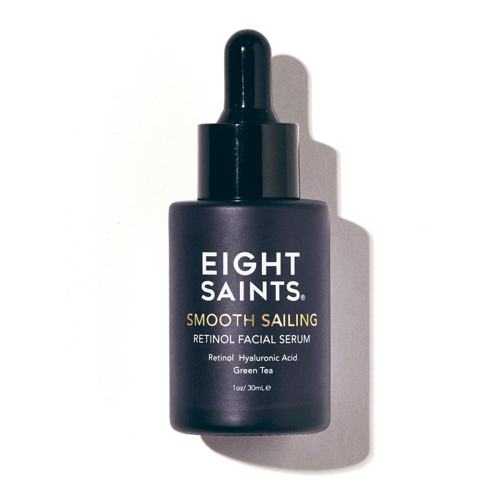 Eight Saints retinol serum bottle promoting smooth, hydrated skin.